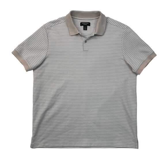 Nordstrom Polo Shirt Mens L Large Stone Tech Smart Striped Short Sleeve Golf - Picture 1 of 11